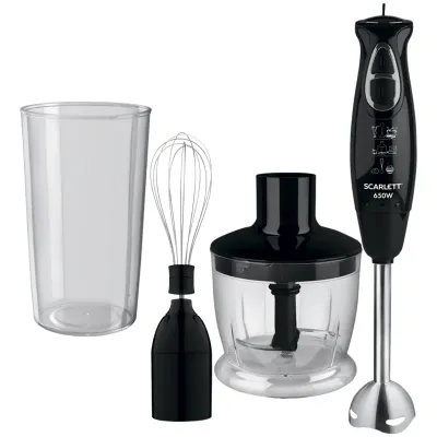 Блендер погружной Scarlett SC-HB42F05, 650Вт, измельчитель, венчик, мерный стакан, насадка-блендер, 2 скорости