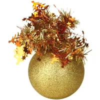 Шар пластиковый "Праздничный" 75мм, с блестками, с короной из мишуры, золотой