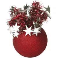 Шар пластиковый "Праздничный" 75мм, с блестками, с короной из мишуры, красный