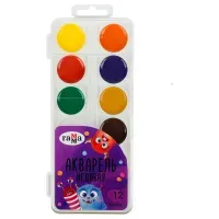 Акварель ГАММА "Monsters", медовая, 12 цветов, без кисти, пластик, европодвес