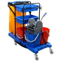 УЦЕНКА - Тележка уборочная OfficeClean Professional ведра 2*20л, 2*11л, отжим, держ. д/мешка, мешок, 2поддона