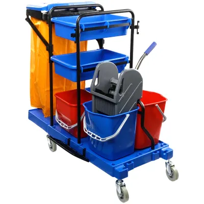 УЦЕНКА - Тележка уборочная OfficeClean Professional ведра 2*20л, 2*11л, отжим, держ. д/мешка, мешок, 2поддона