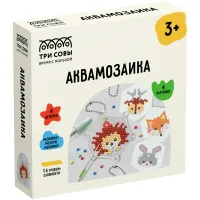 Аквамозаика ТРИ СОВЫ "Лесные животные", набор инструментов, трафареты, картонная коробка 12*12см