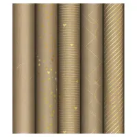 Упаковочная бумага крафт 70*100см, MESHU "Golden Pattern", 80г/м2, отд. фольгой, ассорти 5 дизайнов