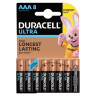 Батарейки КОМПЛЕКТ 8 шт., DURACELL Ultra, AAA (LR03, 24А), алкалиновые, мизинчиковые, блистер по низкой цене оптом 