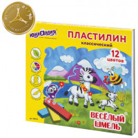 Пластилин классический ЮНЛАНДИЯ "ВЕСЕЛЫЙ ШМЕЛЬ", 12 цветов, 180 г, СО СТЕКОМ, 105721