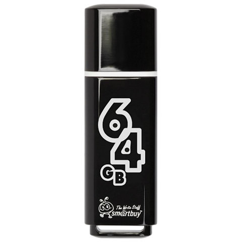 Флеш-диск 64 GB, SMARTBUY Glossy, USB 2.0, черный, SB64GBGS-K по низкой цене оптом Краснодар, Москва, Уфа, Казань, Барнаул, Владивосток, Хабаровск, Сахалин, Красноярск, Екатеренбург, 