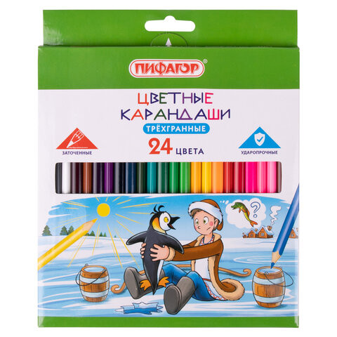 Карандаши цветные ПИФАГОР "Сказки", 24 цвета, классические, заточенные, 181823 по низкой цене оптом Краснодар, Москва, Уфа, Казань, Барнаул, Владивосток, Хабаровск, Сахалин, Красноярск, Екатеренбург, 