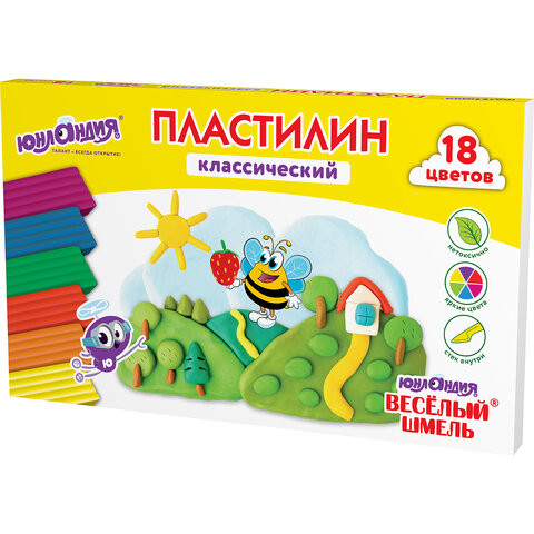 Пластилин классический ЮНЛАНДИЯ "ВЕСЁЛЫЙ ШМЕЛЬ", 18 цветов, 360 грамм, стек, ВЫСШЕЕ КАЧЕСТВО, 106432 по низкой цене оптом 