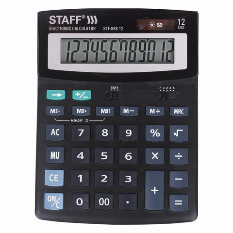 Калькулятор настольный STAFF STF-888-12 (200х150 мм), 12 разрядов, двойное питание, 250149 по низкой цене оптом 
