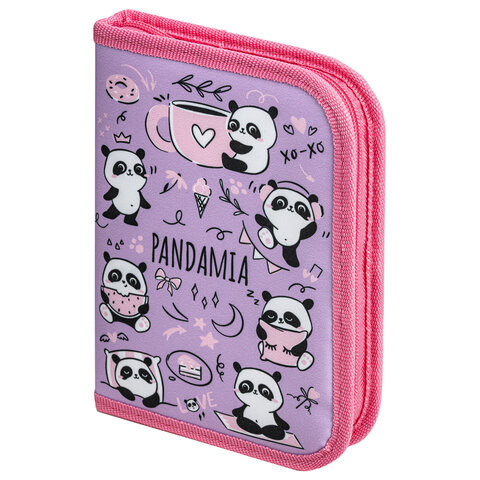Пенал ПИФАГОР, 1 отделение, 1 откидная планка, полиэстер, 19х13 см, "Panda bears", 271015 по низкой цене оптом 