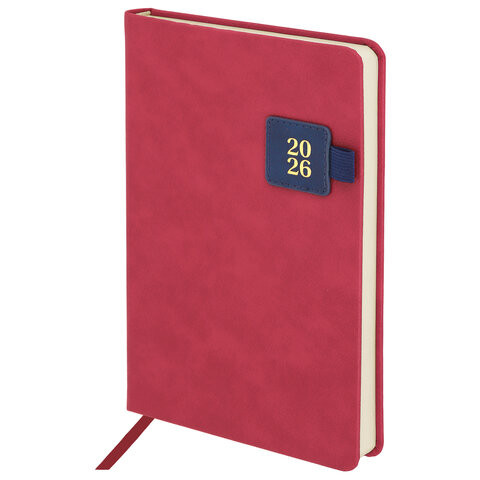 Ежедневник датированный 2026 А5 138х213мм BRAUBERG Accent под кожу, держатель, красный/синий, 117384 по низкой цене оптом 