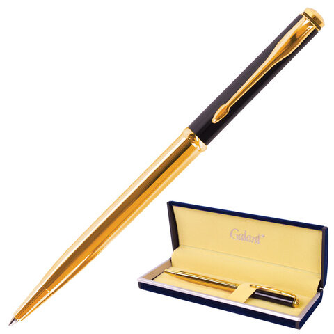 Ручка подарочная шариковая GALANT "ARROW GOLD", корпус черный/золотистый, детали золотистые, узел 0,7 мм, синяя, 143523 по низкой цене оптом 