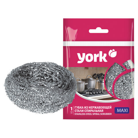 Губка (мочалка) XL, 8х8х4 см, для посуды металлическая, СРЕДНЯЯ, спиральная, 27 г, нержавеющая сталь, YORK, 2010 по низкой цене оптом 