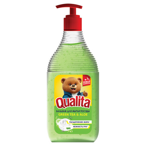 Средство для мытья посуды 500мл QUALITA "Бальзам Green tea & Aloe", дозатор, 14483 по низкой цене оптом 