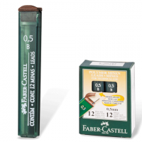 Грифели запасные 0,5 мм, B, FABER-CASTELL, КОМПЛЕКТ 12 шт., 521501