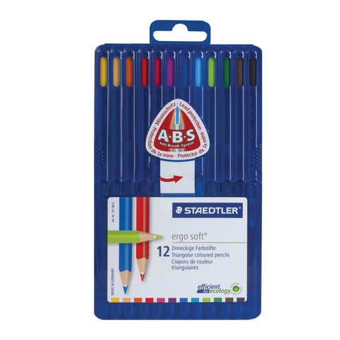 Карандаши цветные STAEDTLER ПРЕМИУМ "Ergosoft", 12 цветов, трехгранные, пластиковый футляр, 157 SB12 по низкой цене оптом 