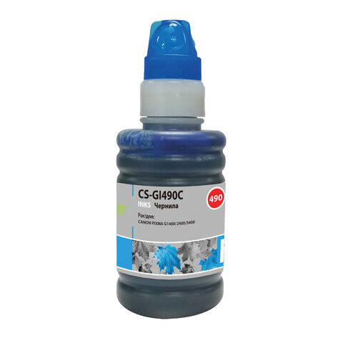 Чернила CACTUS (CS-GI490C) для СНПЧ CANON Pixma G1400/G2400/G3400, голубые, 0,1 л по низкой цене оптом 
