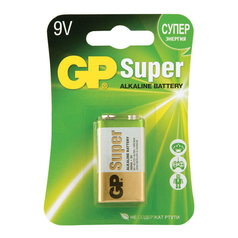 Батарейка GP Super, "Крона" (6LR61, 6LF22, 1604A), алкалиновая, 1 шт., в блистере, 1604A-5CR1, 1604A-BC1 по низкой цене оптом 