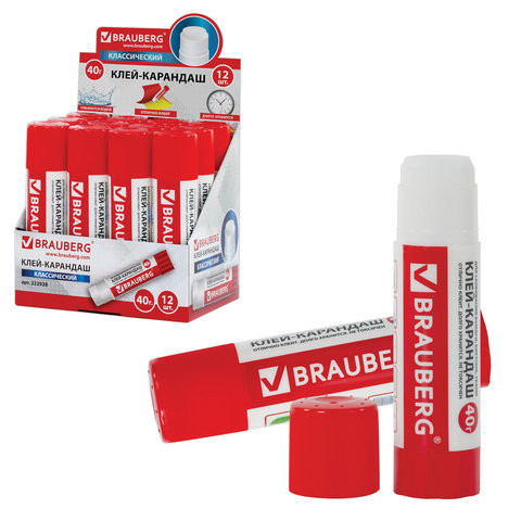 Клей-карандаш BRAUBERG, 40 г, 222928 по низкой цене оптом Краснодар, Москва, Уфа, Казань, Барнаул, Владивосток, Хабаровск, Сахалин, Красноярск, Екатеренбург, 