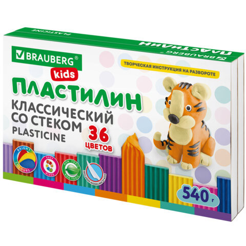 Пластилин классический BRAUBERG KIDS, 36 цветов, 540 г, стек, ВЫСШЕЕ КАЧЕСТВО, 106678 по низкой цене оптом 