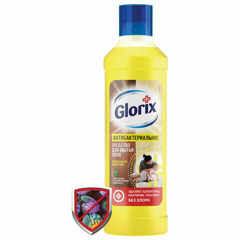 Средство для мытья пола дезинфицирующее 1 л GLORIX (Глорикс) "Лимонная Энергия", без хлора, 8677296 по низкой цене оптом 