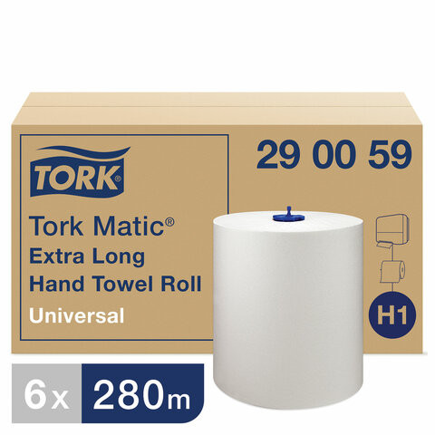 Полотенца бумажные рулонные TORK (Система H1) Matic, комплект 6 шт., Universal, 280 м, белые, 290059 по низкой цене оптом Краснодар, Москва, Уфа, Казань, Барнаул, Владивосток, Хабаровск, Сахалин, Красноярск, Екатеренбург, 