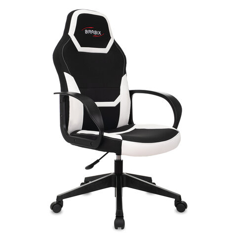 Кресло компьютерное BRABIX "Alpha GM-018", ткань/экокожа, черное/белое, 532640, GM-018_532640 по низкой цене оптом 