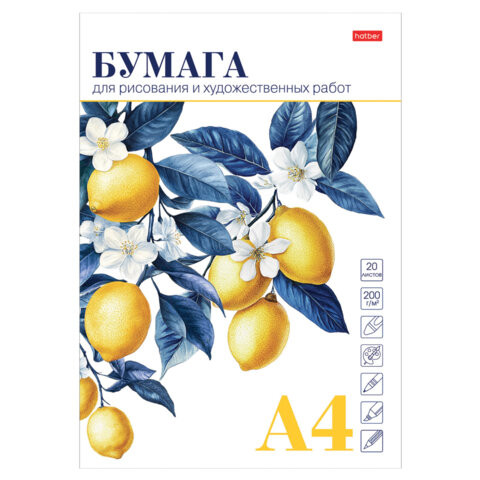 Папка для рисования А4, 20л., 220 г/м2, HATBER, 210х297мм, Ветка лимона, 090296, 20Бр4тA_33457 по низкой цене оптом 
