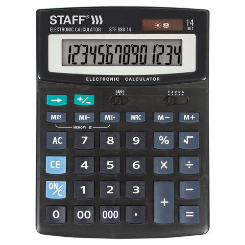 Калькулятор настольный STAFF STF-888-14 (200х150 мм), 14 разрядов, двойное питание, 250182 по низкой цене оптом 