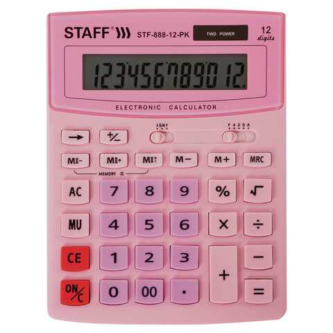 Калькулятор настольный STAFF STF-888-12-PK (200х150 мм) 12 разрядов, двойное питание, РОЗОВЫЙ, 250452 по низкой цене оптом 
