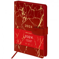 Ежедневник датированный 2024 А5 138x213мм BRAUBERG Goldy, под кожу, золотой срез, красный, 114980