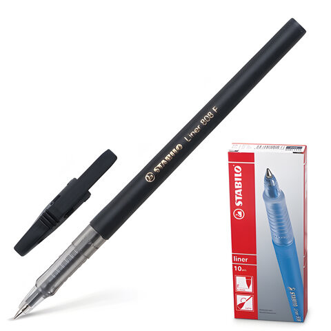 Ручка шариковая STABILO "Liner", ЧЕРНАЯ, корпус черный, узел 0,7 мм, линия письма 0,3 мм, 808/46 по низкой цене оптом 