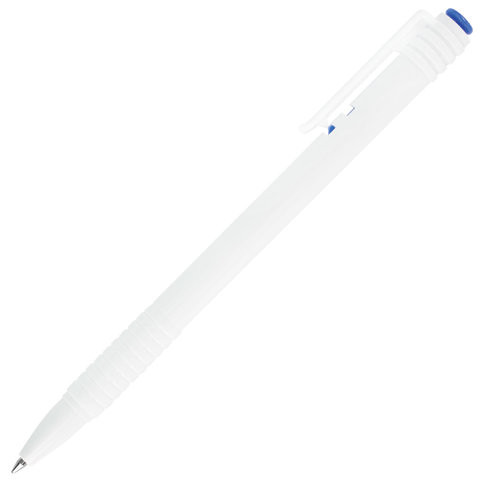 Ручка шариковая масляная автоматическая BRAUBERG "White", СИНЯЯ, корпус белый, узел 1 мм, линия письма 0,5 мм, 142713 по низкой цене оптом 