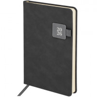 Ежедневник датированный 2026 А5 138х213мм BRAUBERG Accent под кожу, держатель, серый, 117385