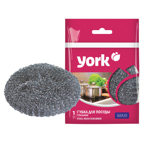 Губка (мочалка) XXL (11х11х3 см) для посуды металлическая, БОЛЬШАЯ, сетчатая, 32 г, оцинкованная сталь, YORK, 3020 по низкой цене оптом 