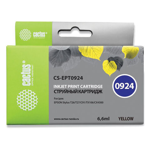 Картридж струйный CACTUS (CS-EPT0924) для EPSON Stylus C91/CX4300/T26/T27/TX106, желтый по низкой цене оптом 