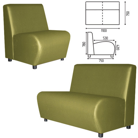 Диван мягкий двухместный "Клауд", "V-600", 1100х750х780 мм, без подлокотников, экокожа, светло-зеленый по низкой цене оптом 