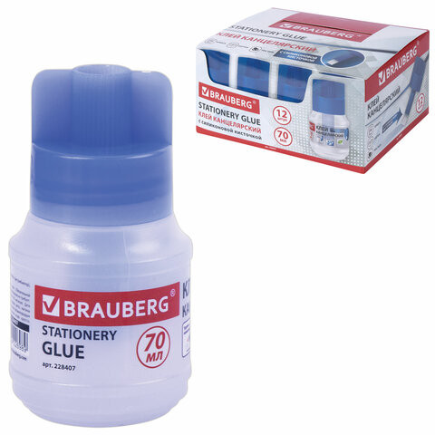 Клей канцелярский BRAUBERG, 70 мл, с кисточкой, 228407 по низкой цене оптом 