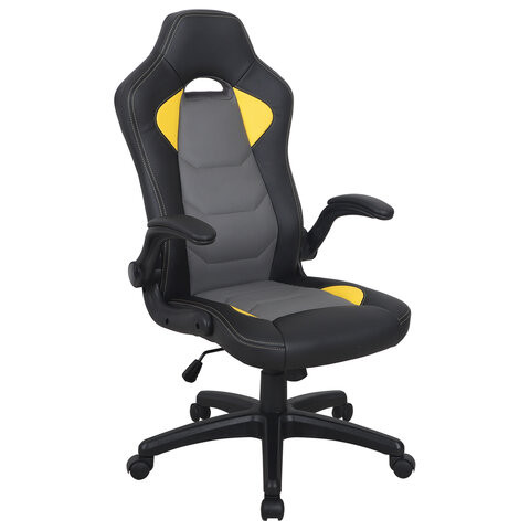 Кресло компьютерное BRABIX "Skill GM-005", откидные подлокотники, экокожа, черное/желтое, 532494 по низкой цене оптом 