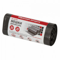 Мешки для мусора 30 л, черные, в рулоне 20 шт., прочные, ПНД 10 мкм, 50х60 см, ОФИСНАЯ ПЛАНЕТА, 601380