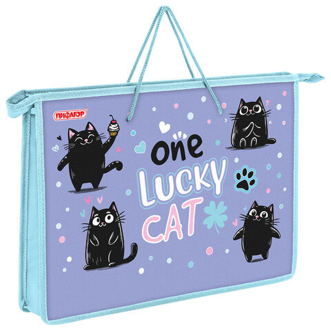 Папка на молнии с ручками ПИФАГОР А4, 1 отделение, пластик, ручки-шнурок, Funny cats, 273353 по низкой цене оптом 