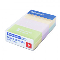Ластики BRAUBERG PASTEL SOFT НАБОР 6 шт., размер ластика 45*25*10мм, экологичный ПВХ, 271340