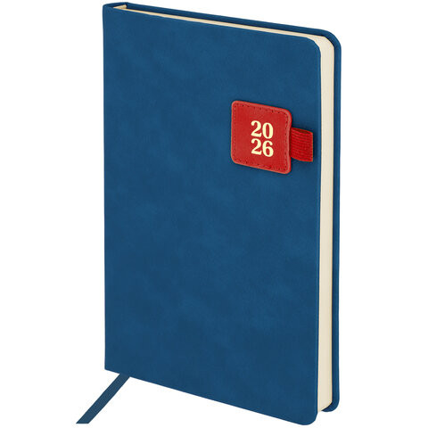 Ежедневник датированный 2026 А5 138х213мм BRAUBERG Accent под кожу, держатель, синий/красный, 117386 по низкой цене оптом 