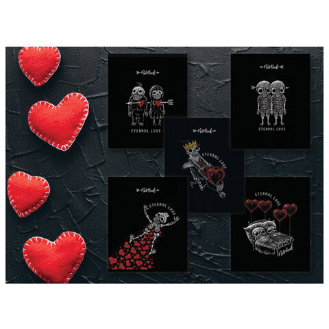 Тетрадь А5, 48 л., ПЗБМ, скоба, клетка, Soft Touch, фольга, конгрев, лак, "Вечная любовь" (5 видов), 028930 по низкой цене оптом 