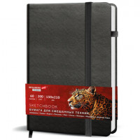 Скетчбук для смешанных техник MixMedia 200г/м 130х210мм, 60л, КОЖЗАМ, резинка, BRAUBERG ART CLASSIC, 116969