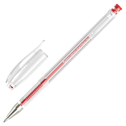 Ручка гелевая BRAUBERG "EXTRA", КРАСНАЯ, корпус прозрачный, узел 0,5мм, линия 0,35мм, 143903