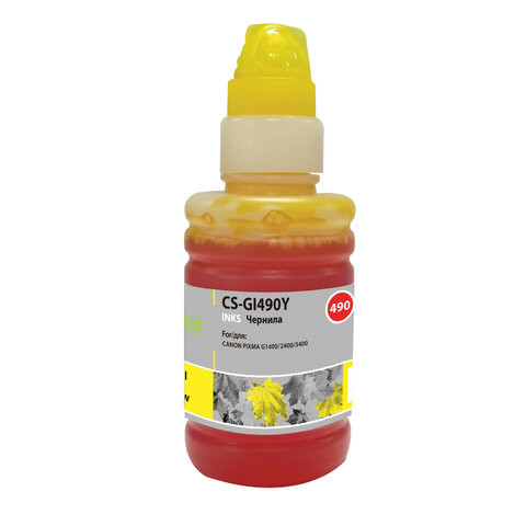 Чернила CACTUS (CS-GI490Y) для СНПЧ CANON Pixma G1400/G2400/G3400, желтые, 0,1 л по низкой цене оптом 