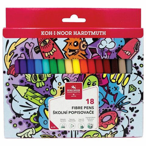 Фломастеры KOH-I-NOOR "TEENAGE" 1002, 18 цв., смываемые, карт.упаковка,европодвес,771002AH23KS по низкой цене оптом Краснодар, Москва, Уфа, Казань, Барнаул, Владивосток, Хабаровск, Сахалин, Красноярск, Екатеренбург, 