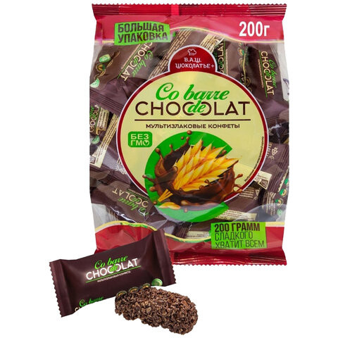 Конфеты мультизлаковые CO BARRE DE CHOKOLAT с темной глазурью, 200 г, пакет, БП-00001134 по низкой цене оптом 